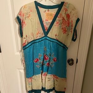 Johnny Was Floral Dress in Teal and Cream